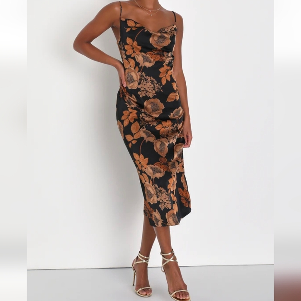 Lulus satin cowl neck midi dress